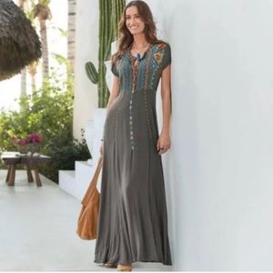 JOHNNY WAS ~BIYA CROZIER EMBROIDERED MAXI DRESS ~ SIZE XS NEW $365